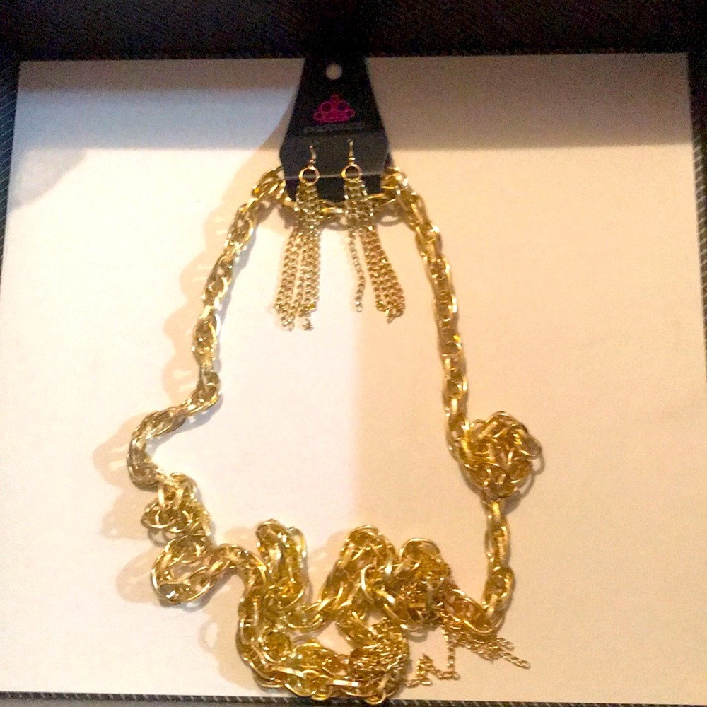 Paparazzi gold necklace and earring set